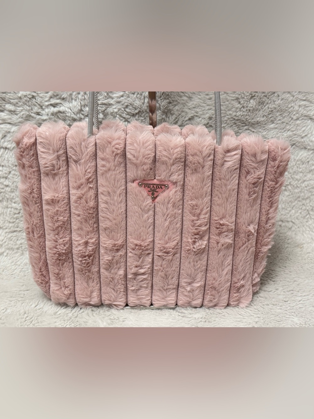 Prada Blush Pink Faux Fur Tote with Triangle Logo- GWP